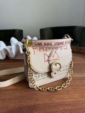 COACH X BASQUIAT Cream Leather Crossbody Bag with Gold Chain